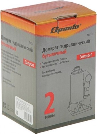 Домкрат бутылочный Sparta 2 т, h подъема 150–280 мм, Compact [50331]