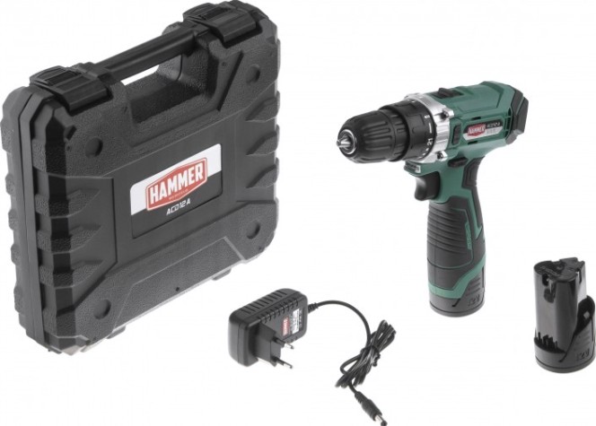 Дрель-шуруповерт аккумуляторная Hammer ACD12A 2x1.5Ah Li-ion, 23Hм в кейсе [101-125]