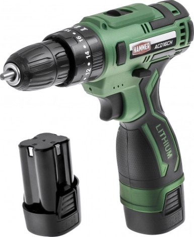 Дрель-шуруповерт аккумуляторная Hammer ACD16CH 2x2Ah Li-ion 30Hм, кейс [216-023]