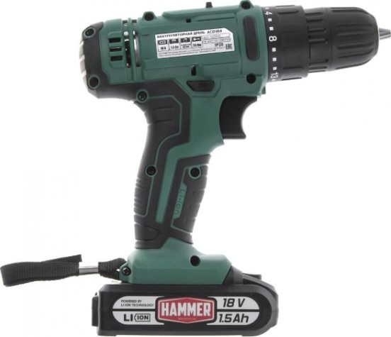 Дрель-шуруповерт аккумуляторная Hammer ACD18A 2x1.5Ah, 35Hм в кейсе [101-126]