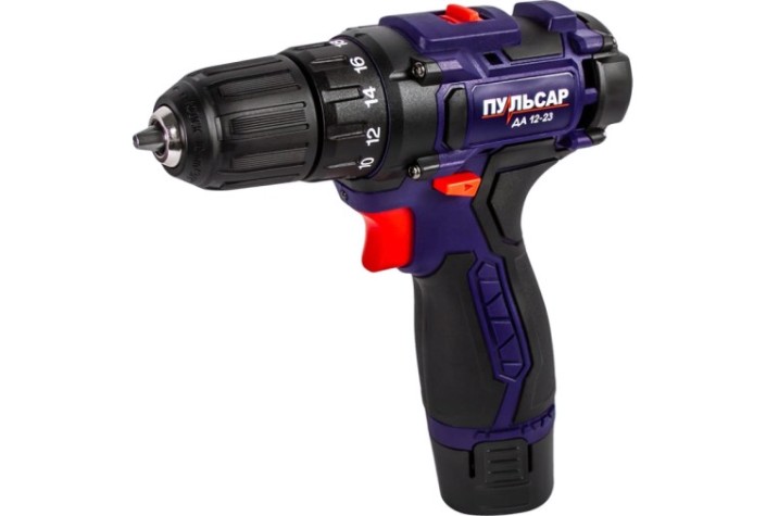 Дрель-шуруповерт аккумуляторная ПУЛЬСАР ДА 12-23 безударная (12в, 2 аккум.) [916-936]