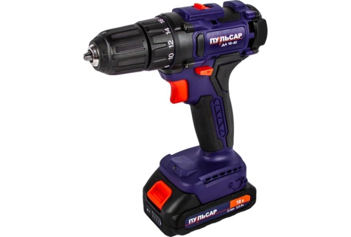 Дрель-шуруповерт аккумуляторная ПУЛЬСАР ДА 18-40 безударная (18в, 2 аккум.) [916-967]