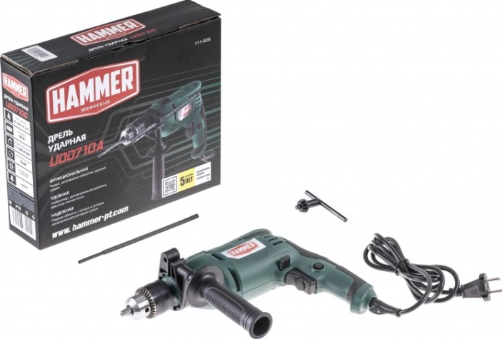 Дрель ударная сетевая Hammer UDD710A 13мм, реверс [216-047]