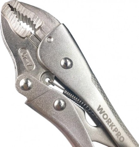 Клещи фиксирующие WORKPRO WP231058 с изогнутыми зажимами 180мм