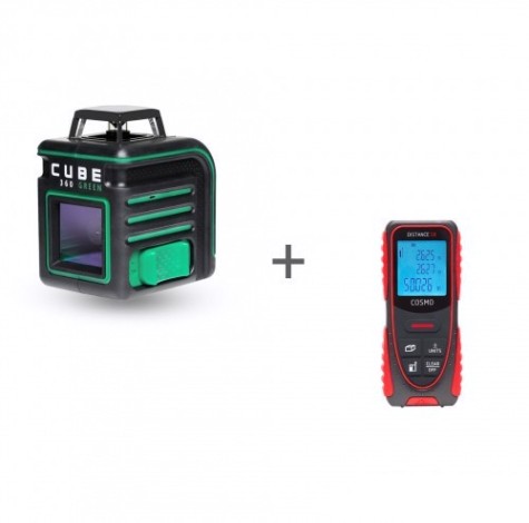 Лазерный уровень ADA CUBE 360 GREEN BASIC EDITION + Дальномер ADA Cosmo 50 [А00732]