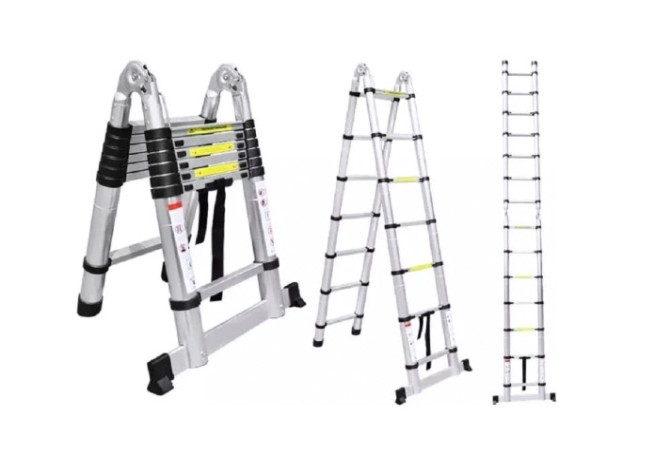 Лестница телескопическая АЛЮМЕТ STD 1.9 стальная двухсторонняя с шарниром 1.9+1.9 м