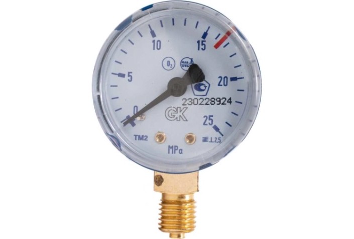 Манометр кислородный KRASS ТМ-2 25,0 МПа, 50 мм, М12х1,5, ПОВЕРЕННЫЙ [2190107PV]