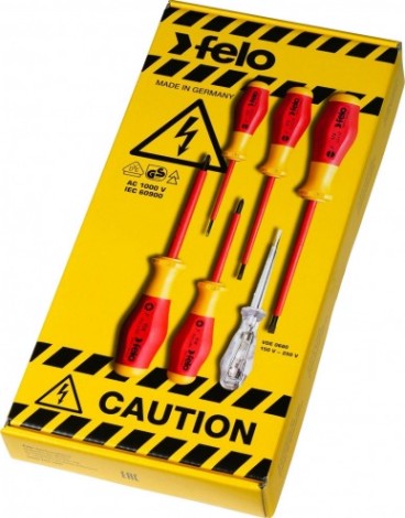Набор отверток FELO 91 396 198 диэлектрических sl/pz, отвертка тестер сети, 6 шт [91396198]