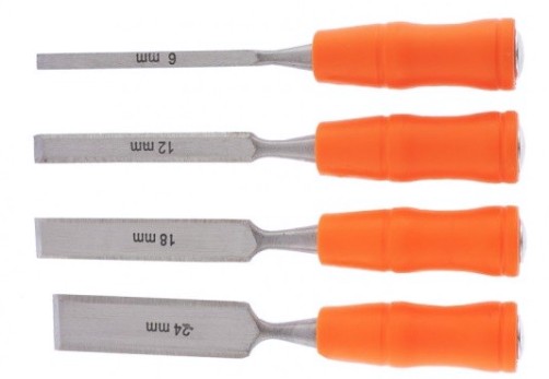 Набор стамесок Sparta 6-12-18-24 мм плоские, пластиковые ударные рукоятки, 4 шт [243975]