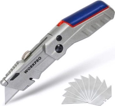 Нож складной WORKPRO WP211011 выдвижной со сменными лезвиями, алюминиевый