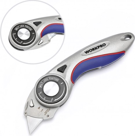 Нож складной WORKPRO WP211013 со сменными лезвиями, алюминиевый