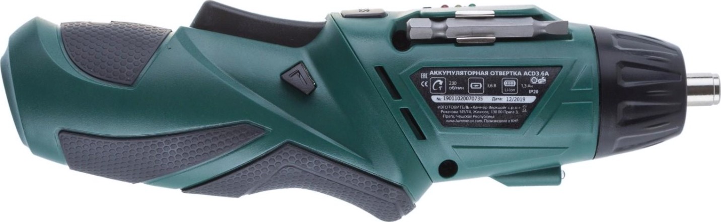 Отвертка аккумуляторная Hammer ACD3.6A с набором бит 1,3Ah Li-ion, 4Hм [102-007]