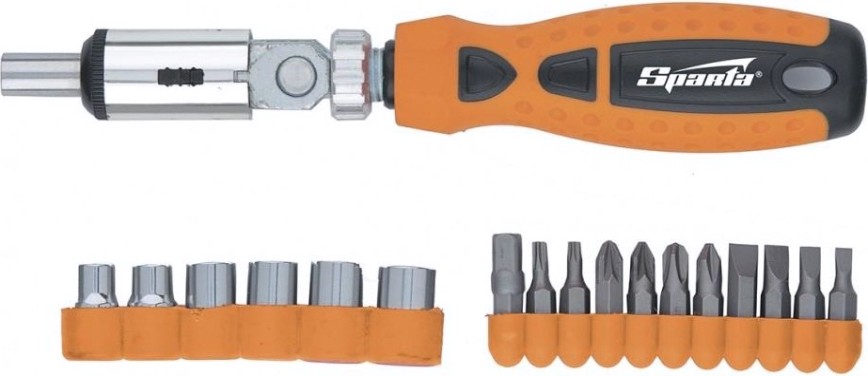Отвертка реверсивная с шарниром Sparta биты, торцевые головки, 18 предметов [115545]