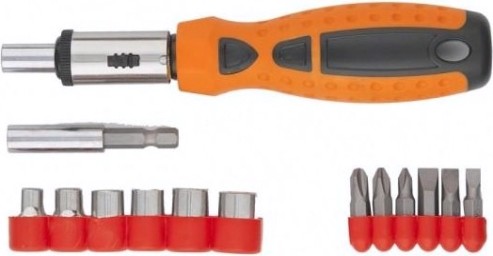 Отвертка реверсивная Sparta с битами, головки торцевые, 14 предметов [115565]