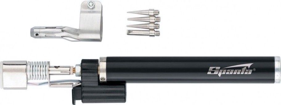 Портативная газовая горелка Sparta "Карандаш" c пьезоподжигом, 4 насадки для пайки, 200 мм [914325]