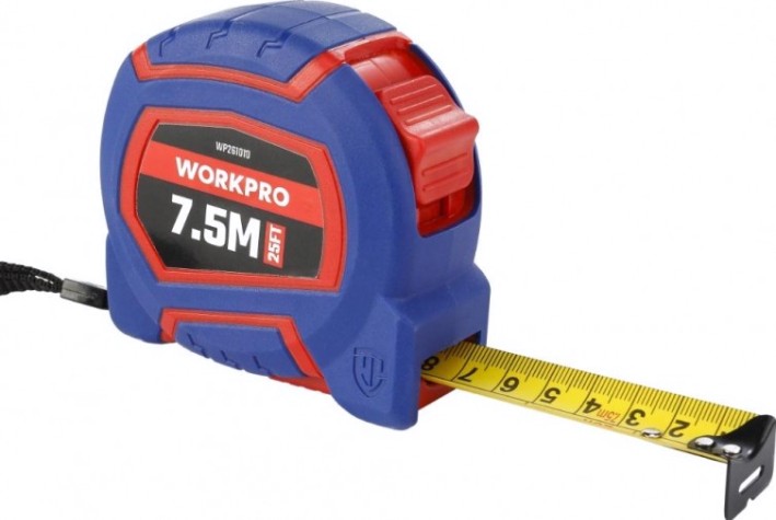 Рулетка WORKPRO WP261010 пластмассовая 7.5мх25мм самоблокирующаяся нейлон