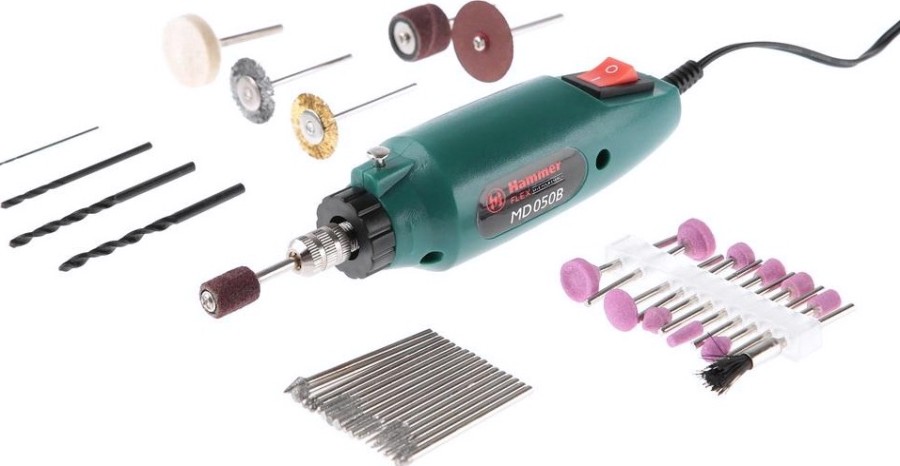 Шлифмашина прямая сетевая Hammer MD050B 1-3,2мм + аксессуары 80 шт. [113-004]