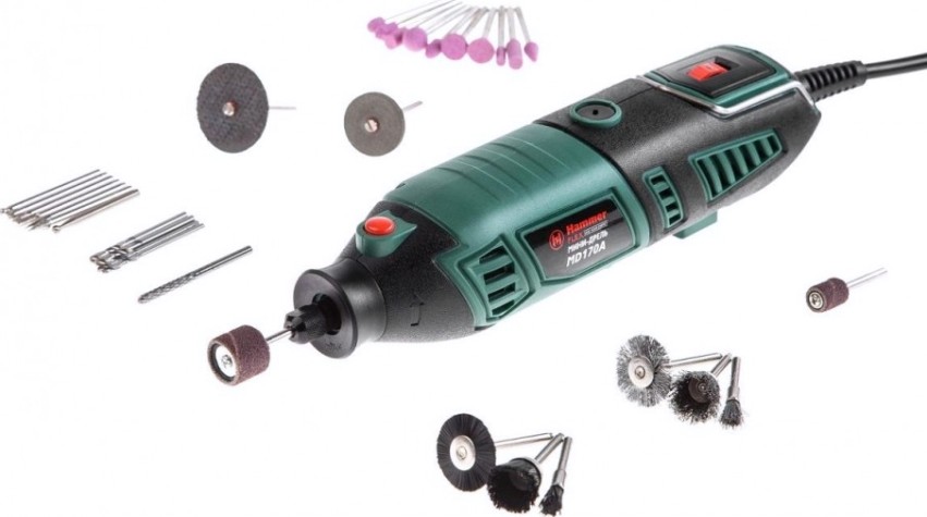 Шлифмашина прямая сетевая Hammer MD170A гибкий вал + насадки 160 шт. [113-003]