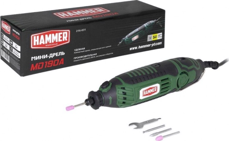 Шлифмашина прямая сетевая Hammer MD190A 3,2мм [216-031]