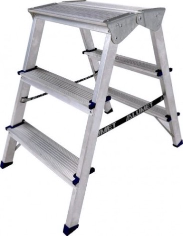 Стремянка алюминиевая АЛЮМЕТ ADK 6203 3 ступени двухсторонняя, верхняя ступень 260 мм [ADK6203]