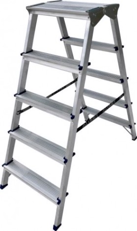 Стремянка алюминиевая АЛЮМЕТ ADK 6205 5 ступеней двухсторонняя, верхняя ступень 260 мм [ADK6205]