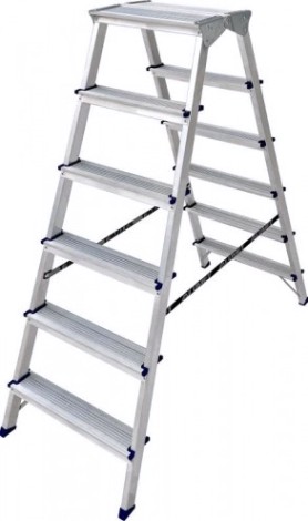 Стремянка алюминиевая АЛЮМЕТ ADK 6206 6 ступеней двухсторонняя, верхняя ступень 260 мм [ADK6206]