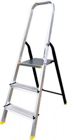 Стремянка алюминиевая АЛЮМЕТ АМS 7803 3 ступени, со стальной задней ногой [АМS7803]