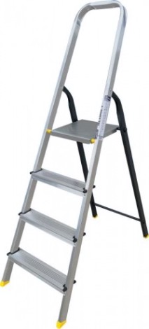 Стремянка алюминиевая АЛЮМЕТ АМS 7804 4 ступени, со стальной задней ногой [AMS7804]
