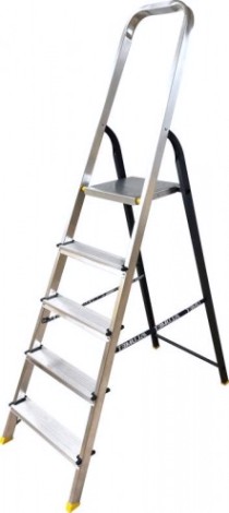 Стремянка алюминиевая АЛЮМЕТ АМS 7805 5 ступеней, со стальной задней ногой [АМS7805]