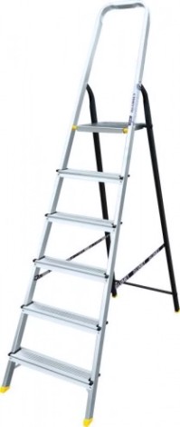 Стремянка алюминиевая АЛЮМЕТ АМS 7806 6 ступеней, со стальной задней ногой [АМS7806]