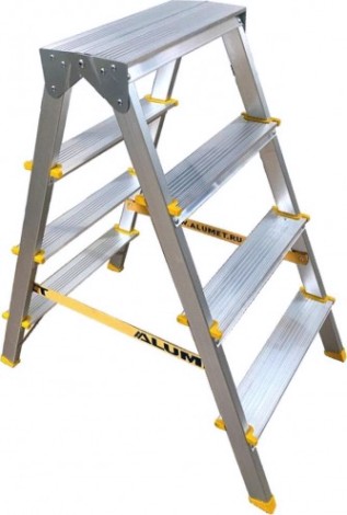 Стремянка алюминиевая АЛЮМЕТ APD 9204 4 ступени двухсторонняя анодированная [APD9204]