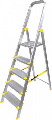 Стремянка алюминиевая АЛЮМЕТ АS 705 5 ступеней анодированная, ширина ступени 130 мм [АS705]