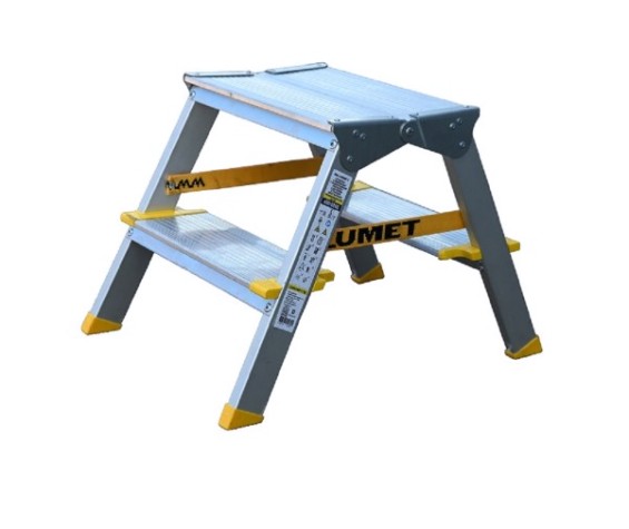 Стремянка алюминиевая АЛЮМЕТ ASD 5202 2 ступени двухсторонняя анодированная, ступ 130 мм [ASD 5202]