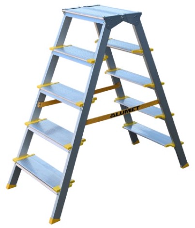 Стремянка алюминиевая АЛЮМЕТ ASD 5205 5 ступеней двухсторонняя анодированная, ступ 130 мм [ASD 5205]