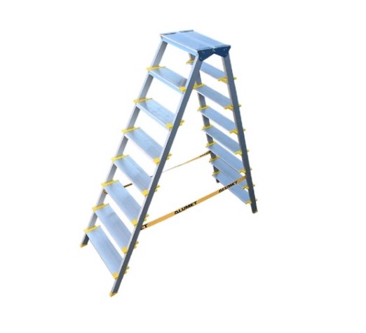 Стремянка алюминиевая АЛЮМЕТ ASD 5208 8 ступеней двухсторонняя анодированная, ступ 130 мм [ASD 5208]