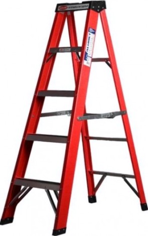 Стремянка стеклопластиковая АЛЮМЕТ SF 1004 4 ступени, с органайзером