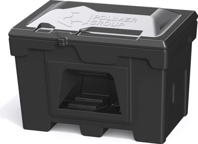 Ящик для песка и химикатов POLIMER GROUP 500 л с крышкой и дозатором [черный]