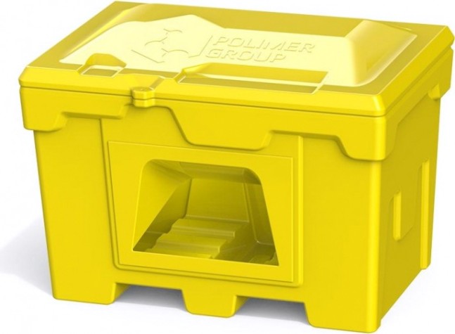 Ящик для песка и химикатов POLIMER GROUP 500 л с крышкой и дозатором [желтый]